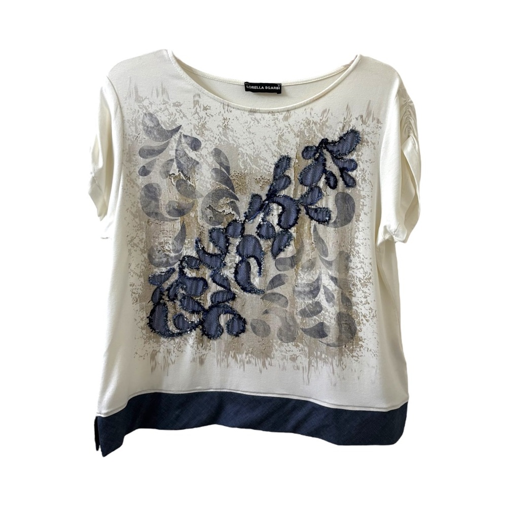 Lorella Sgarbi Made in Italy Short Sleeve Scoop Neck Blouse Top Size L